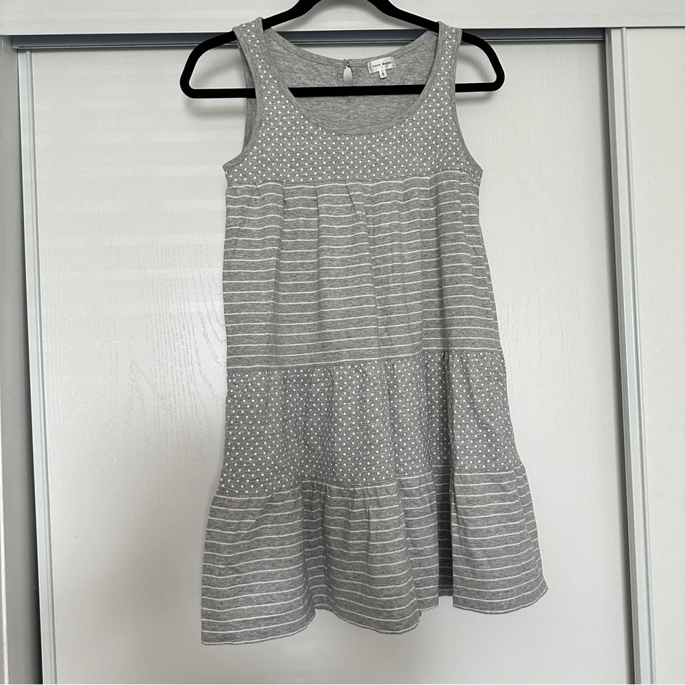 Japanese fashion Vert Dense grey pokadot striped cotton babydoll dress